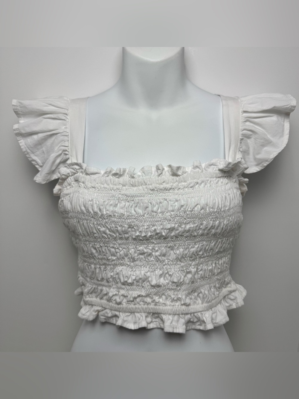 Thread Story White Smocked Tie Back Crop Top - Size XL